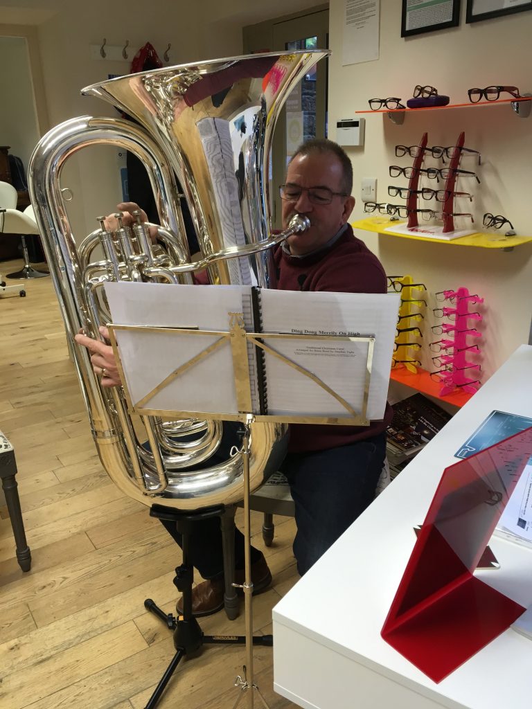 Brian Law Musician tuba player Longridge Band see the music musicians optician varifocal spectacles