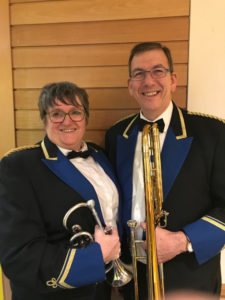 Jeremy and Lesley Lewis of Uppermill Brass Band buy their specialist musicians glasses from Allegro Optical. Saddleworth's specialist musicians optician